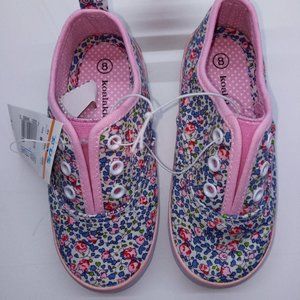 Koalakids Girls Sneakers , Tiny  Blue and Pink Floral Print, Size 8 Toddler.